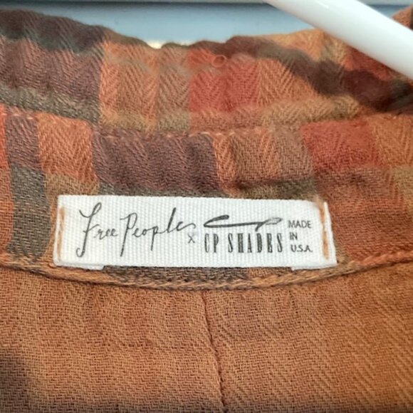 Free People x CP Shades Tunic Flannel Plaid Y2K Grunge $268 Beige Brown Like New - Picture 9 of 16